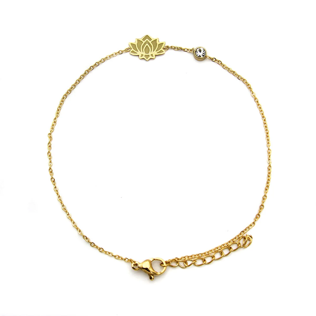 Tobillera Acero Dorado Flor Loto Indio Sagrado Zirconia