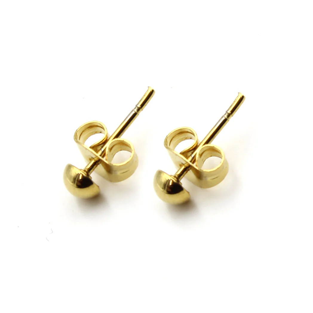 Aretes Broquel Dorado Bola Semiplana Minimalista Bebe 4mm