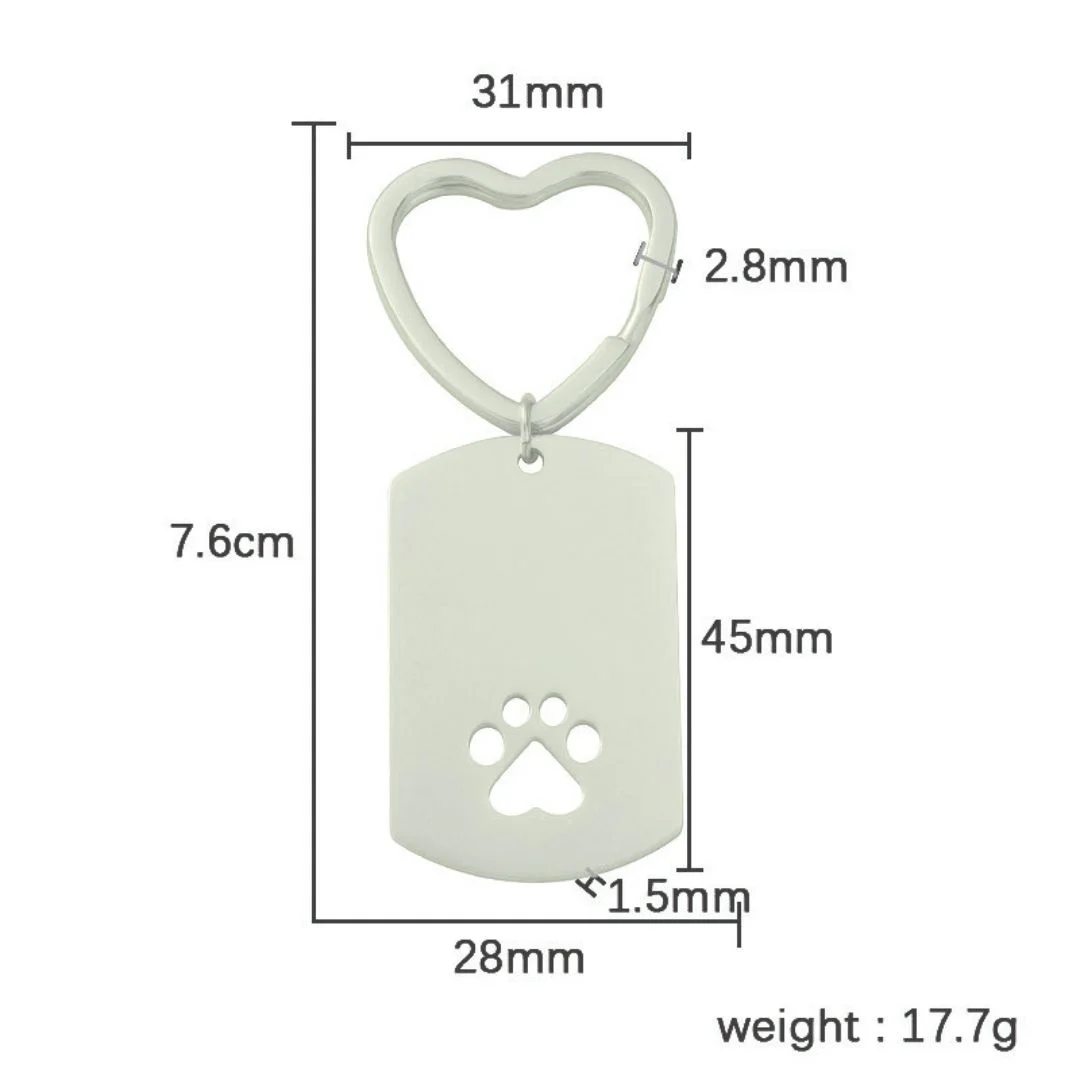 Llavero Acero Plateado Placa Huella Mascota Para Grabado