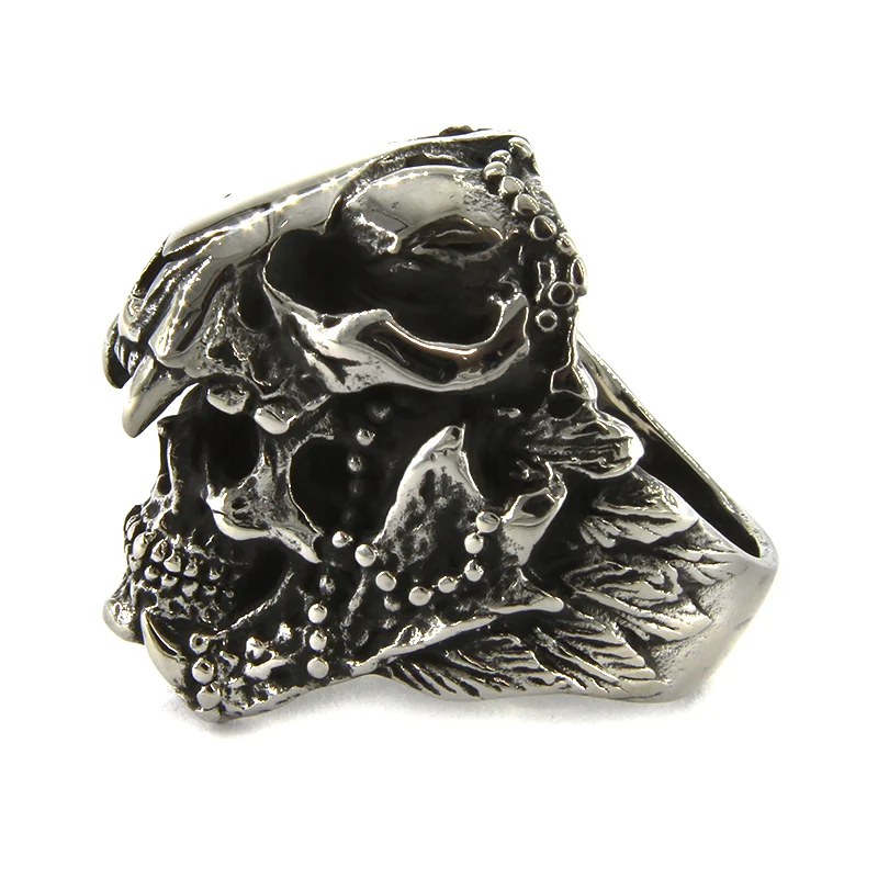 Anillo Acero Plateado Hombre Guerrero Azteca Calavera