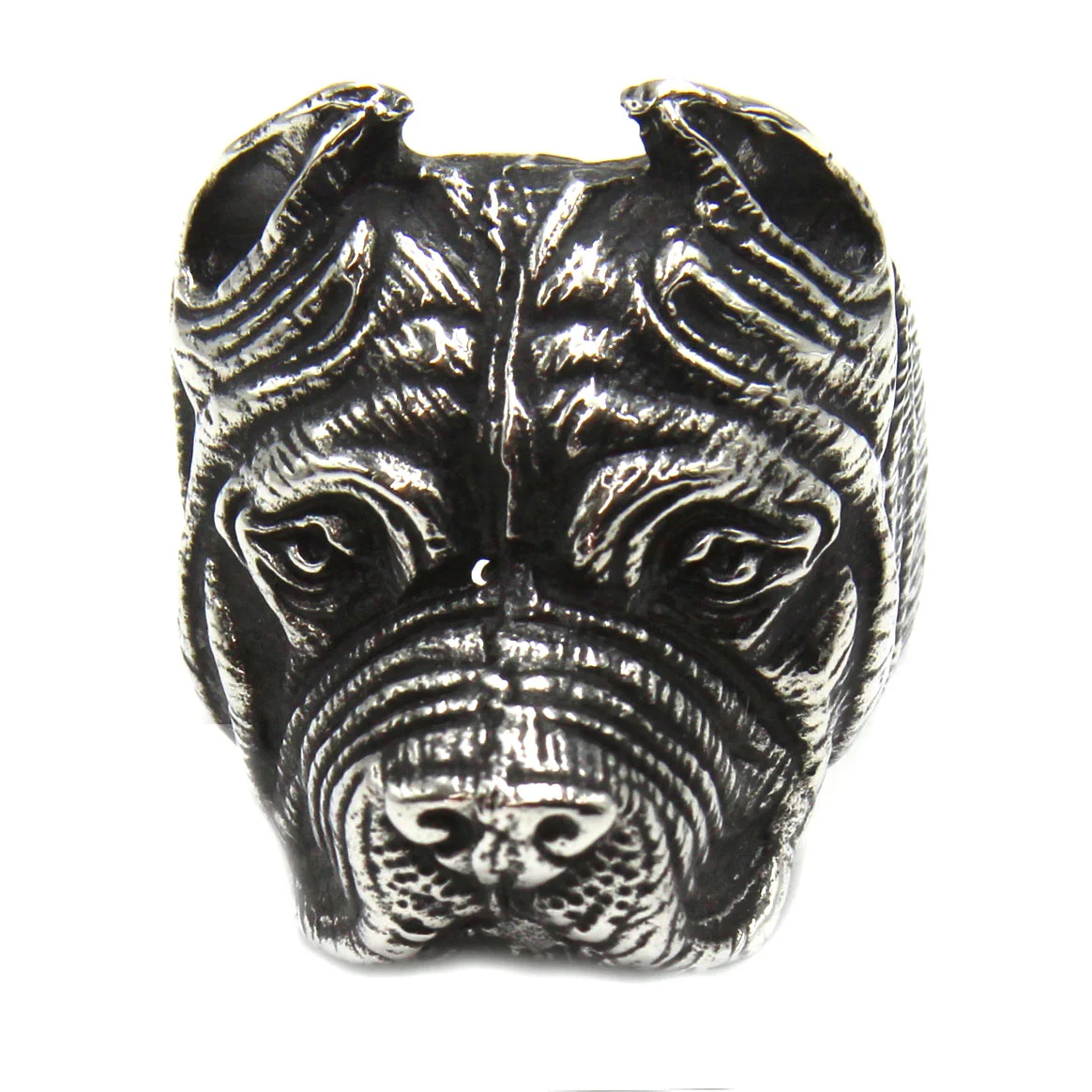 Anillo de Acero Inoxidable Cabeza de Pitbull