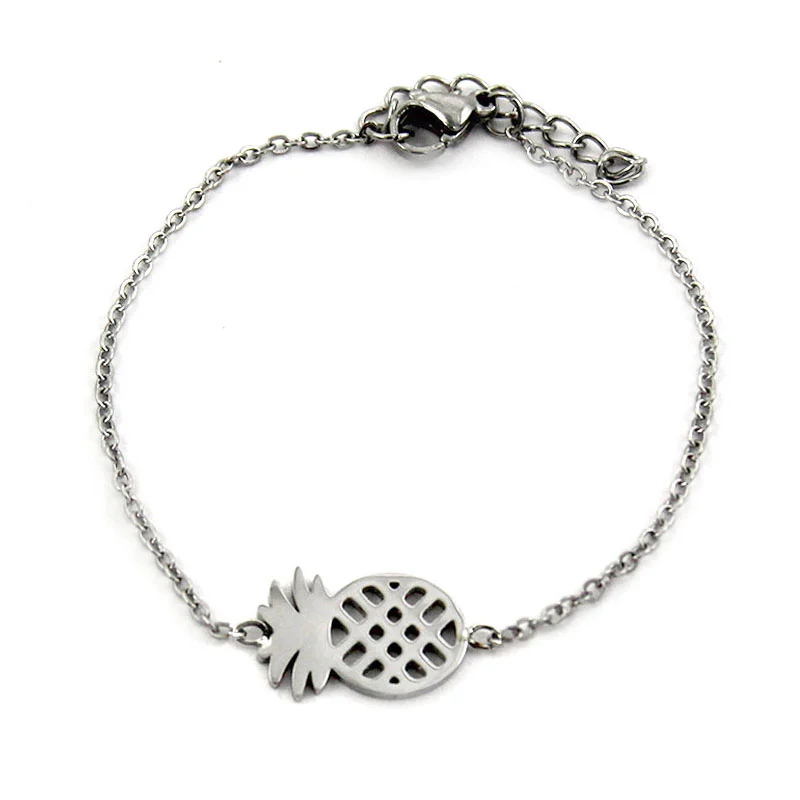 Pulsera Acero Plateado Piña Fruta Tropical Playa