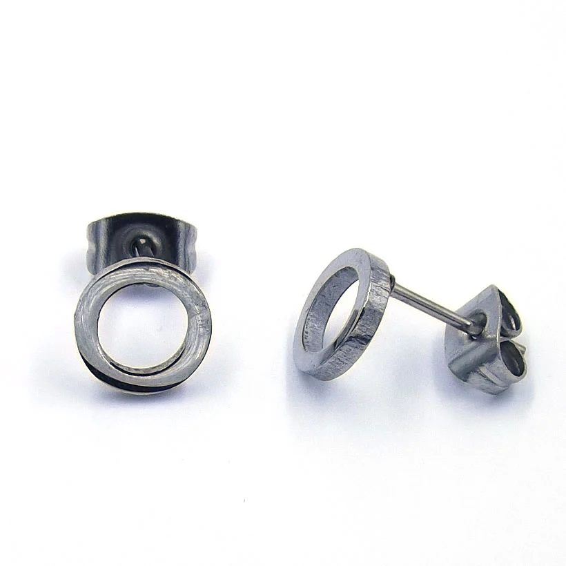 Aretes Acero Plateado tipo Broquel Circulo Hueco