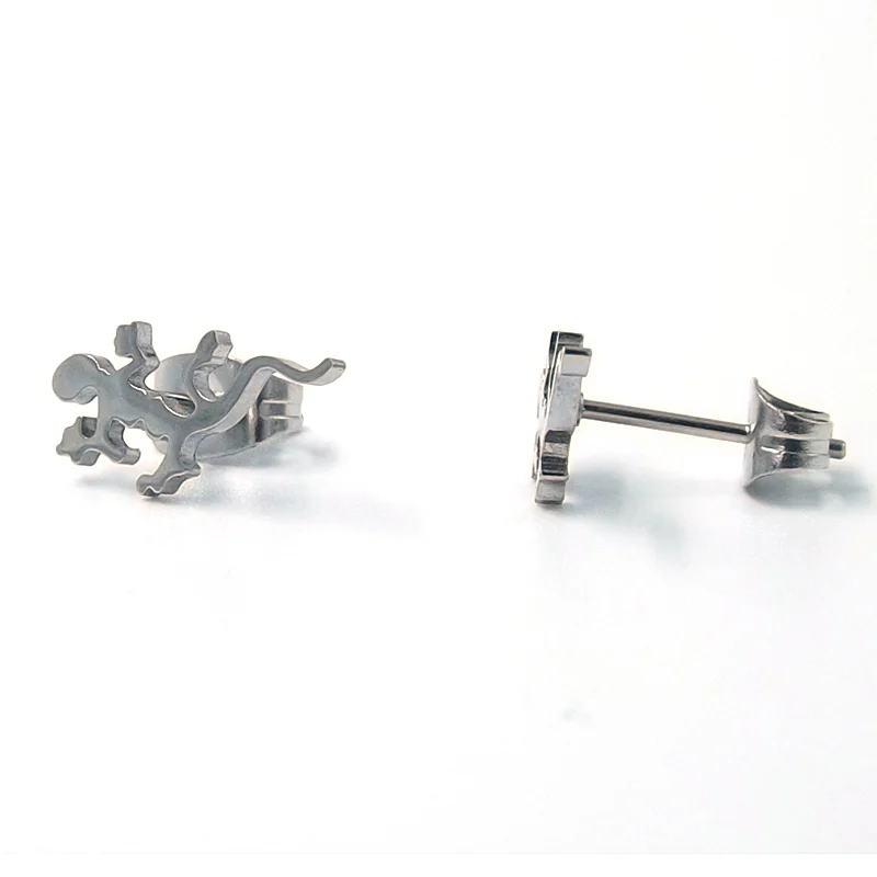 Aretes de Acero tipo Broquel Lagartija Plateada