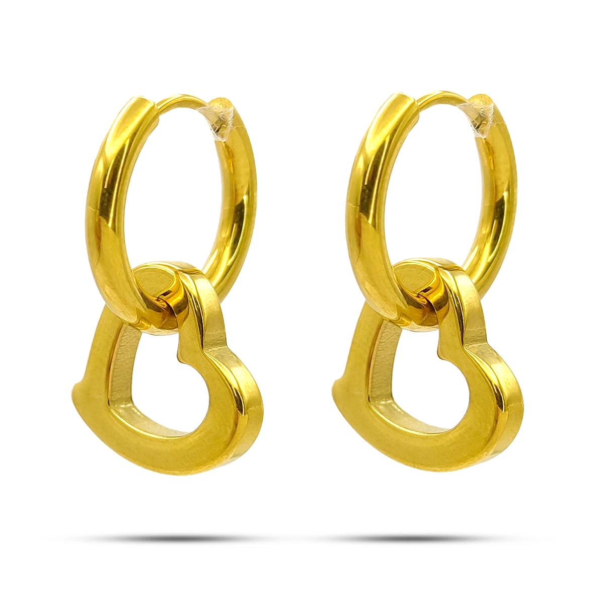 Aretes Acero Dorado Huggies Colgante Silueta Corazon