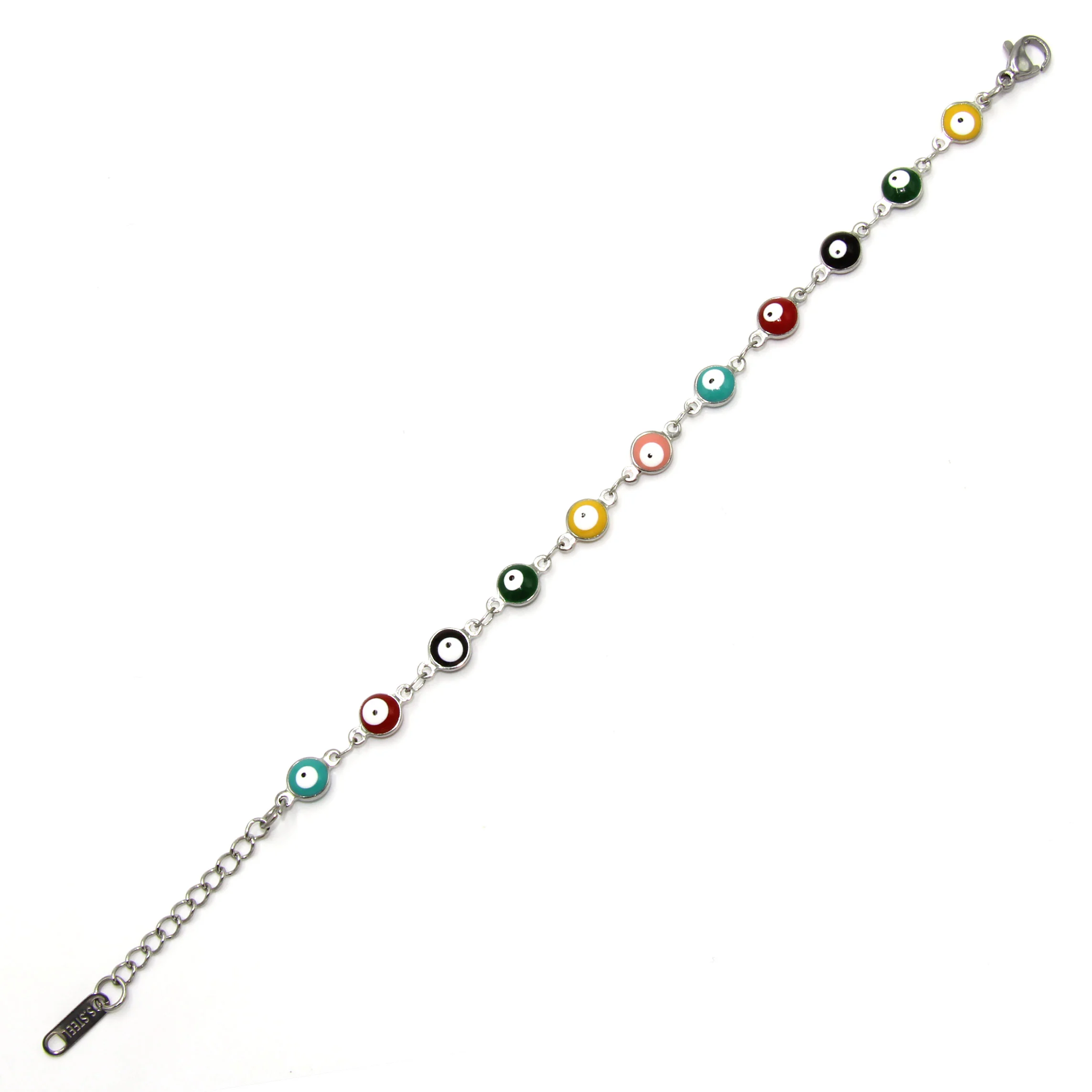 Pulsera Acero Plateado Ojo Turco Nazar 6 mm Multicolor