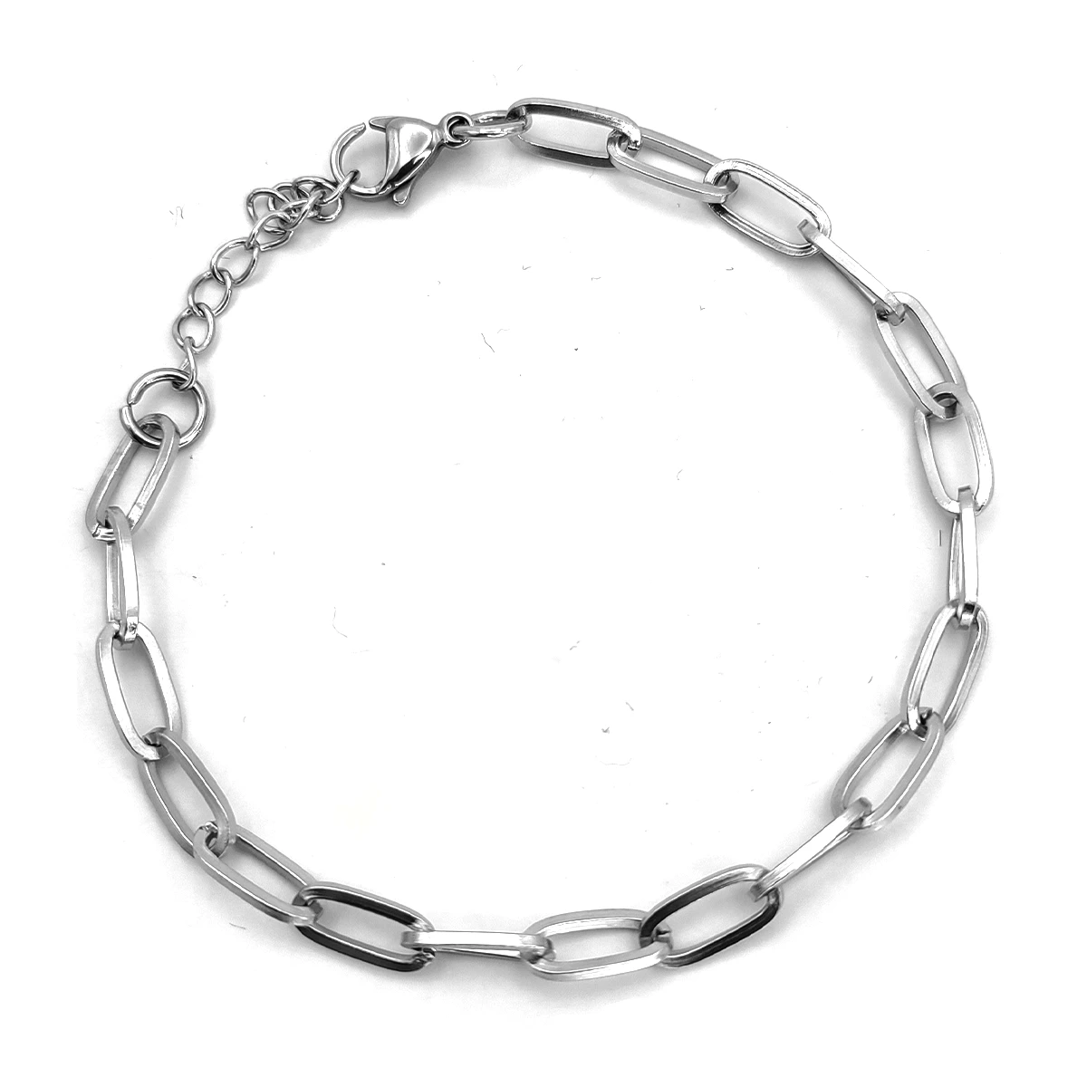 Pulsera Acero Inox Plateado Eslabon Oval Delgado Casual
