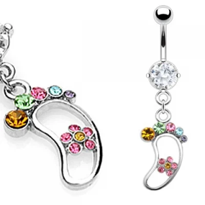 Piercing para el ombligo Diseño Huella Piedras Multicolor