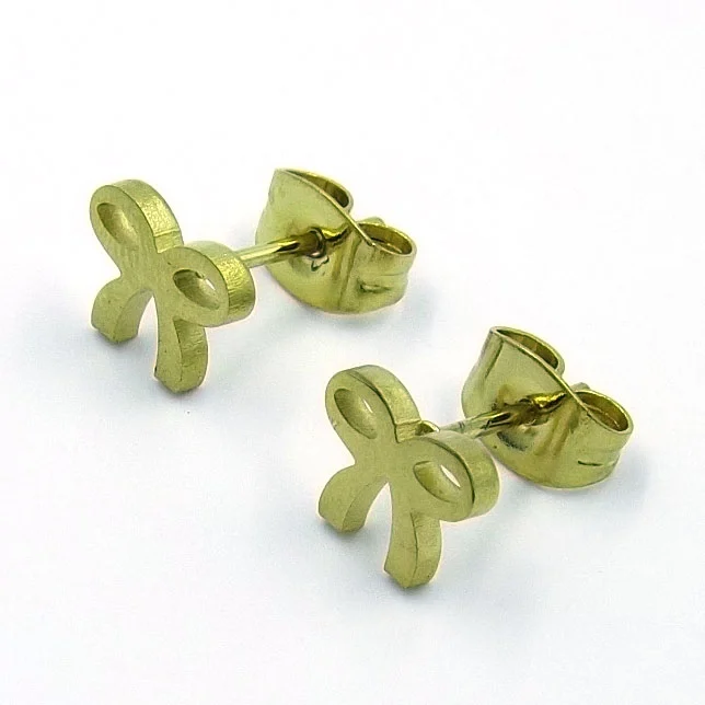 Aretes Acero Inoxidable Dorado tipo Broquel Moño