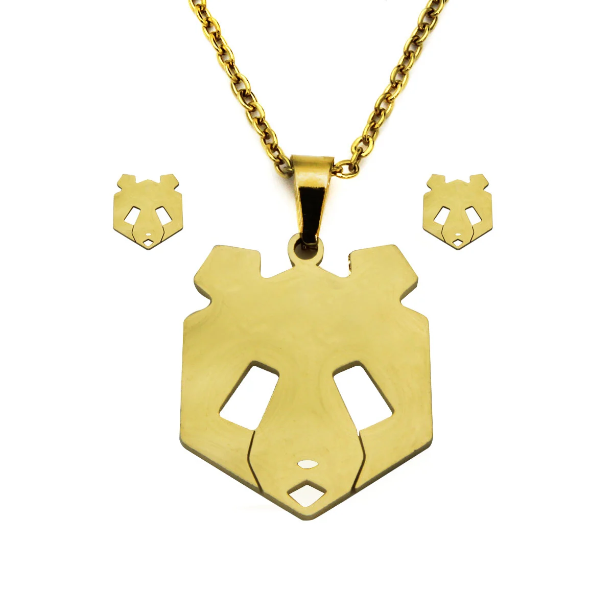 Set Joyeria Acero Dorado Oso Panda Geometrico Minimalista