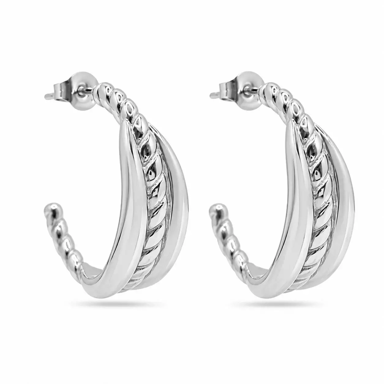 Aretes Acero Inox Media Arracada Twist Liso Triple