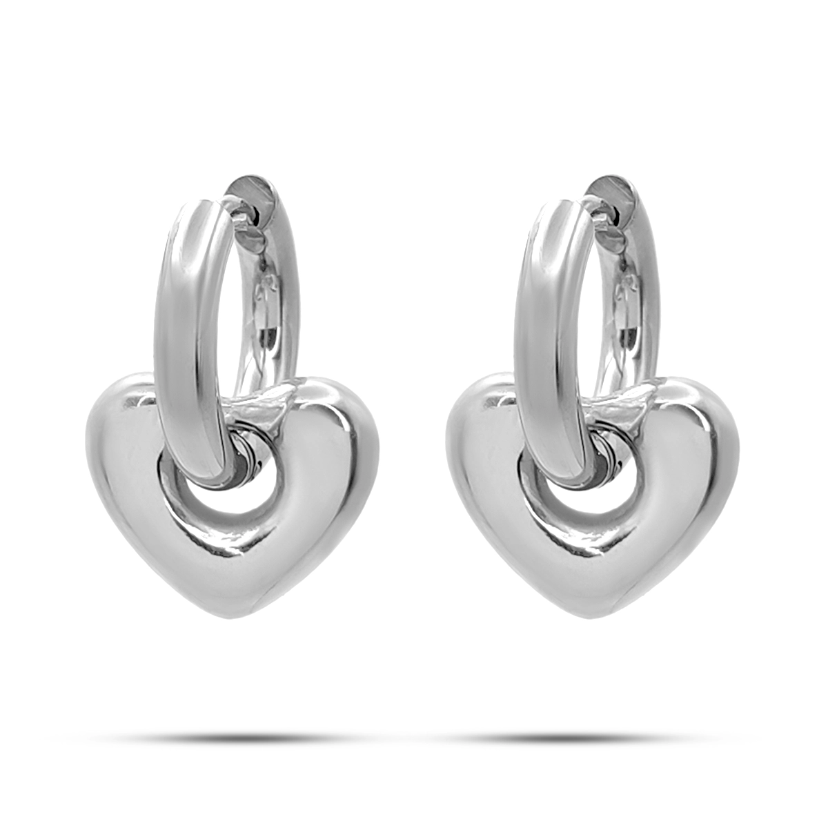 Aretes Acero Inox Huggies Chunky Colgante Corazon