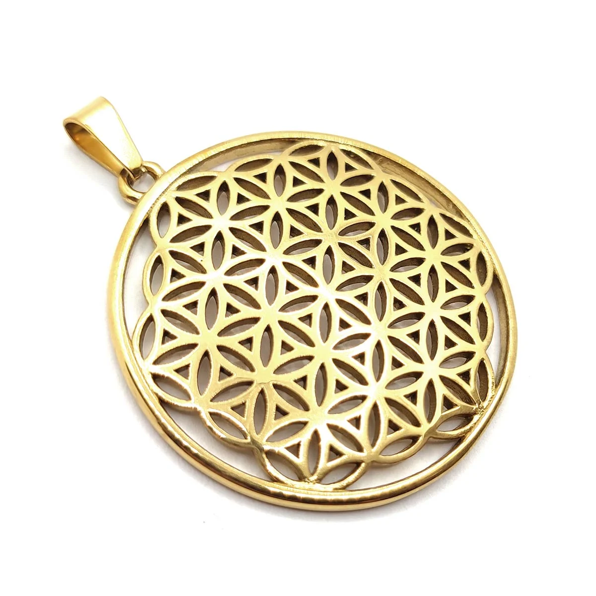 Dije Acero Dorado Flor de la vida Figura Sagrada Unidad