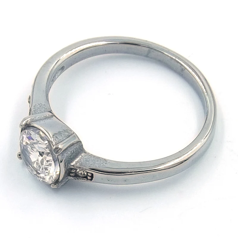 Anillo de Compromiso Acero Plateado Asimetri con Piedra