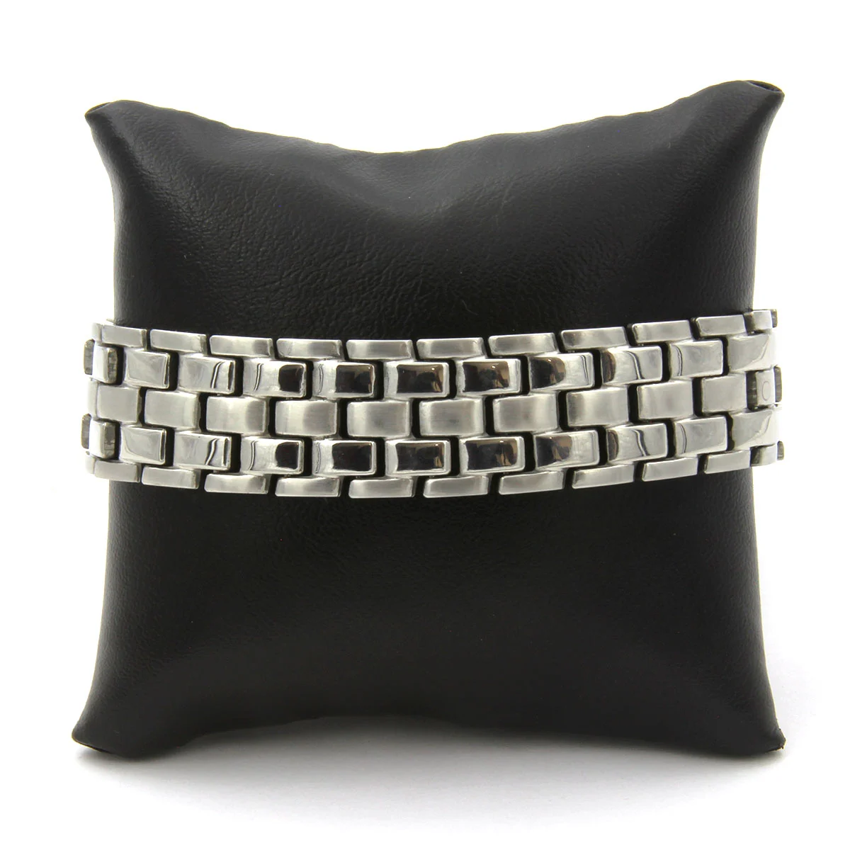 Pulsera Tipo Esclava Acero Plateado Eslabón Ladrillo 18mm