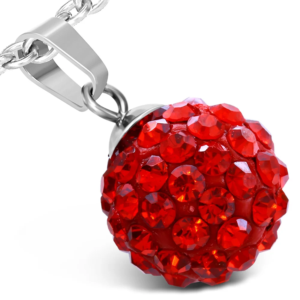 Dije de Acero y Zirconias Rojo Siam Shamballa Diseño Esfera