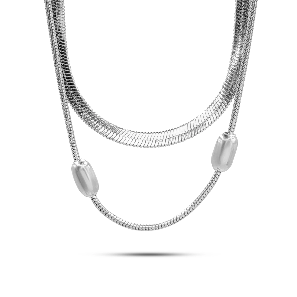 Collar Acero Doble Cadena Cola de Rata Balines y Planchada