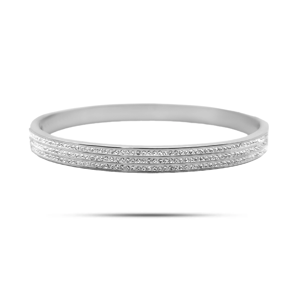 Pulsera Acero Brazalete Triple Linea de Mini Cristales