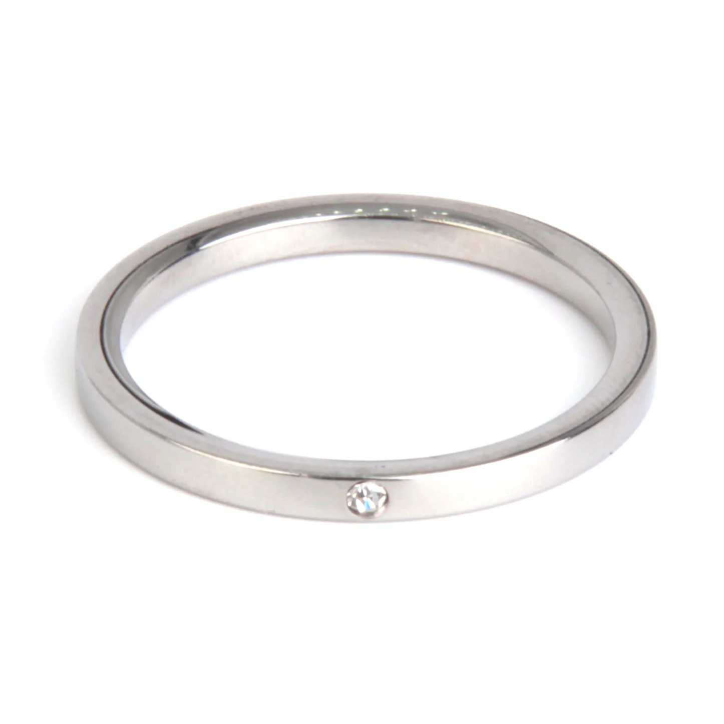 Anillo Tipo Argolla 3 mm Acero Plateado Zirconia Clara