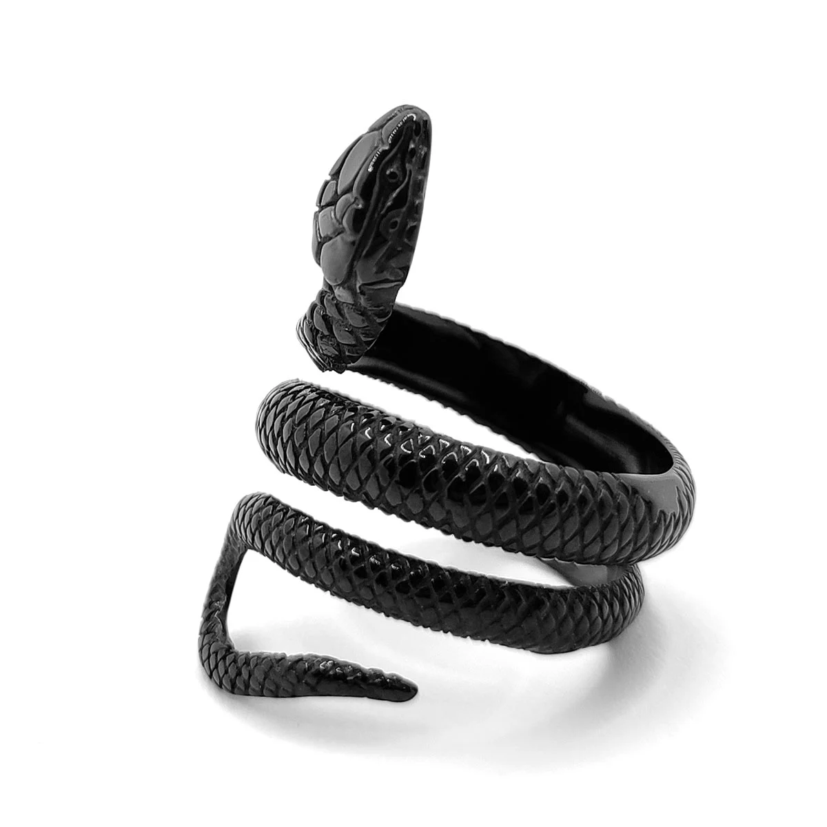 Anillo Acero Inox Negro Serpiente Enroscada Gotico Unisex