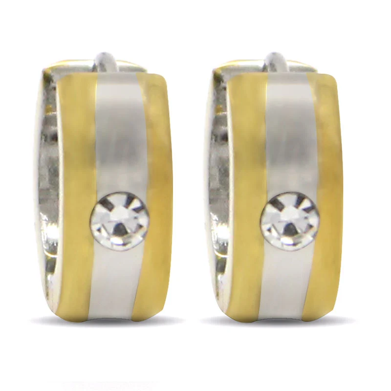 Aretes Tipo Arracada Niña Acero Bicolor Cristal Claro