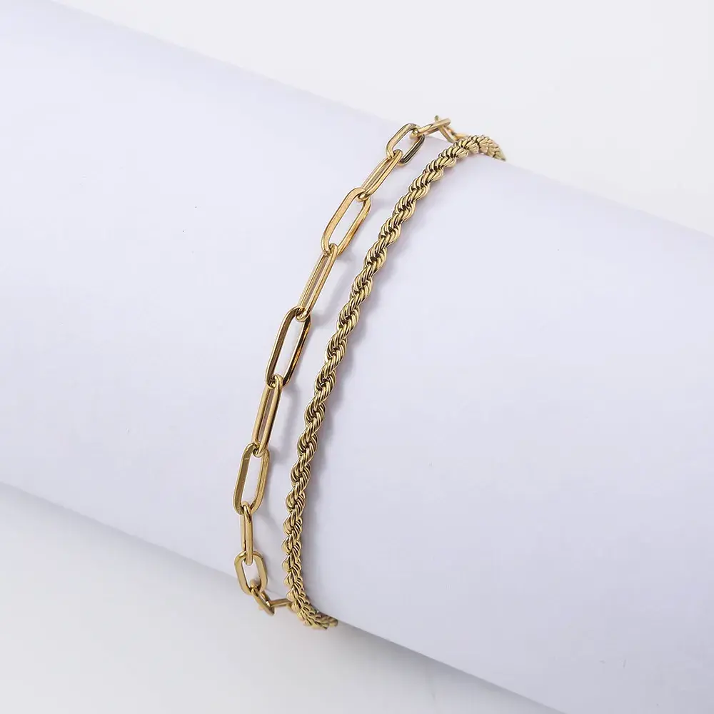 Pulsera Acero Inox Doble Cadena Torzal y Cadena Oval