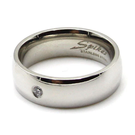Anillo Acero Plateado Argolla Matrimonio 6 mm Zirconia