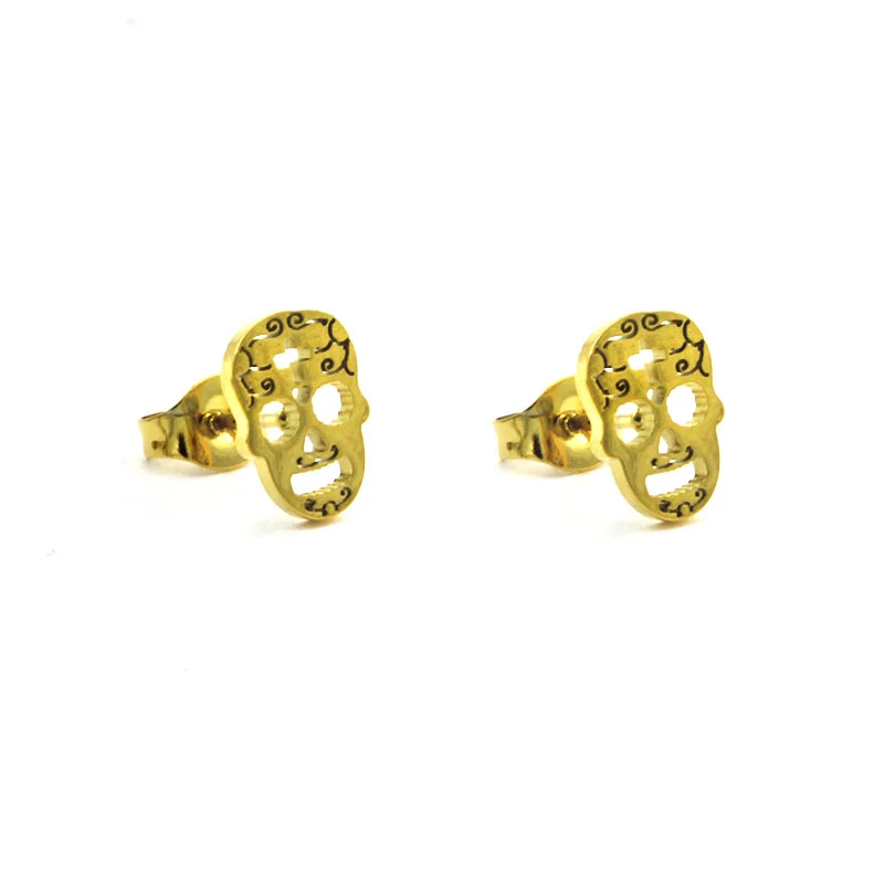 Set Joyeria Acero Inox Dorado Calavera Catrina Mexicana