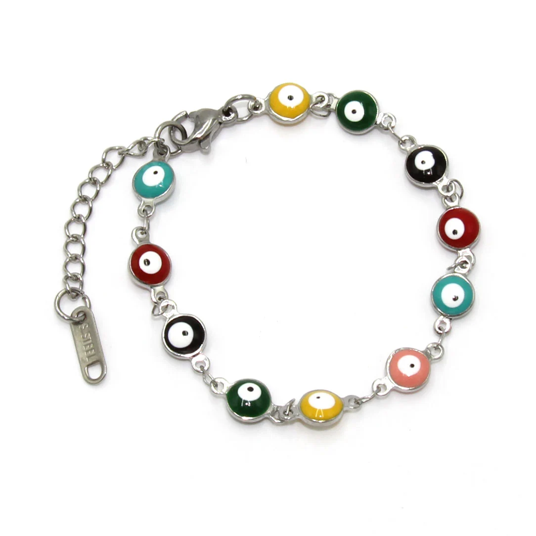 Pulsera Acero Plateado Ojo Turco Nazar 6 mm Multicolor