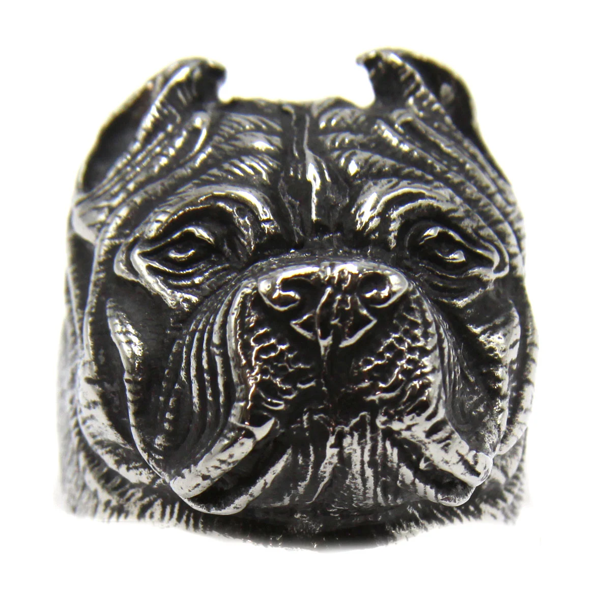 Anillo de Acero Inoxidable Cabeza de Pitbull