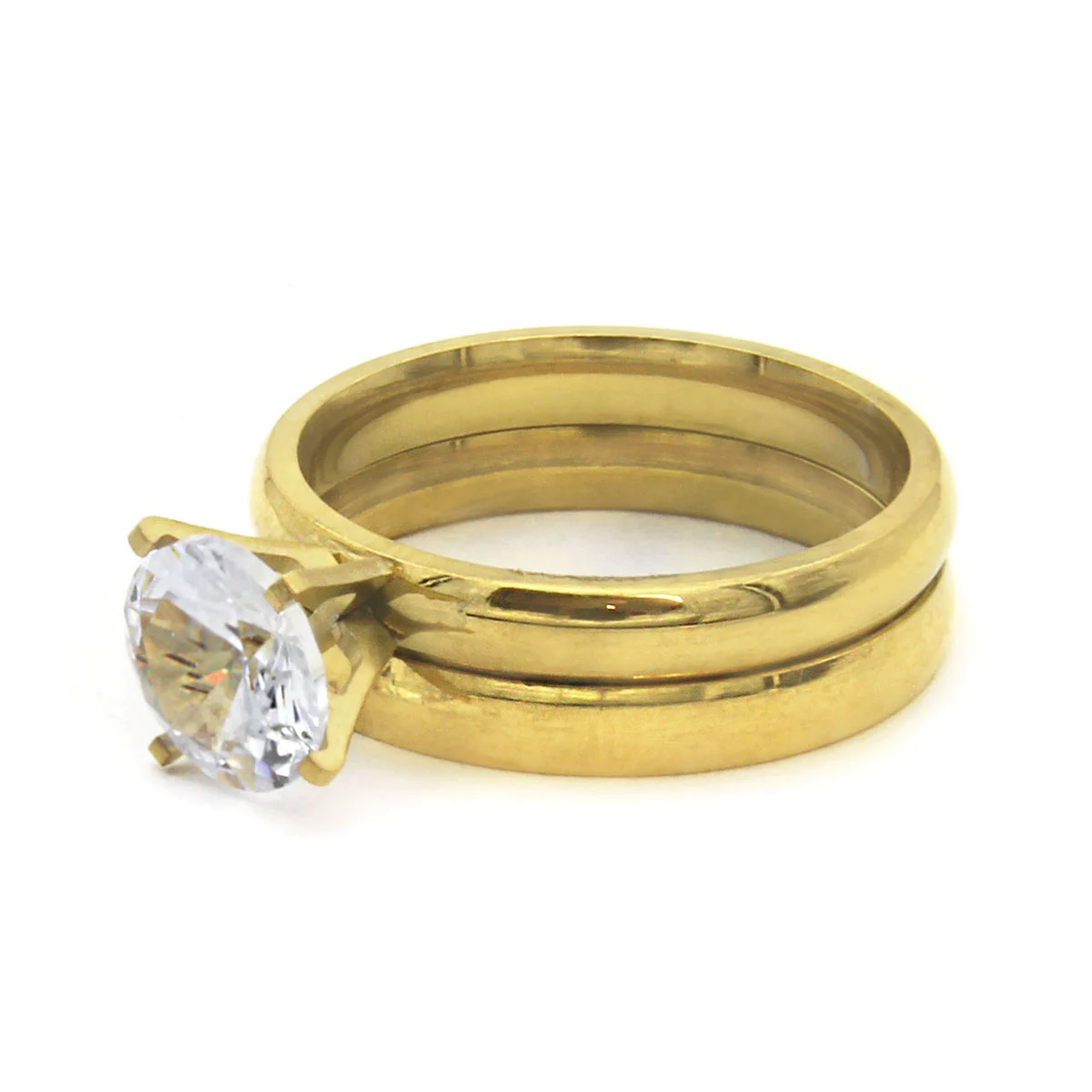 Anillos Acero Dorado Tipo Argolla y Compromiso Classic