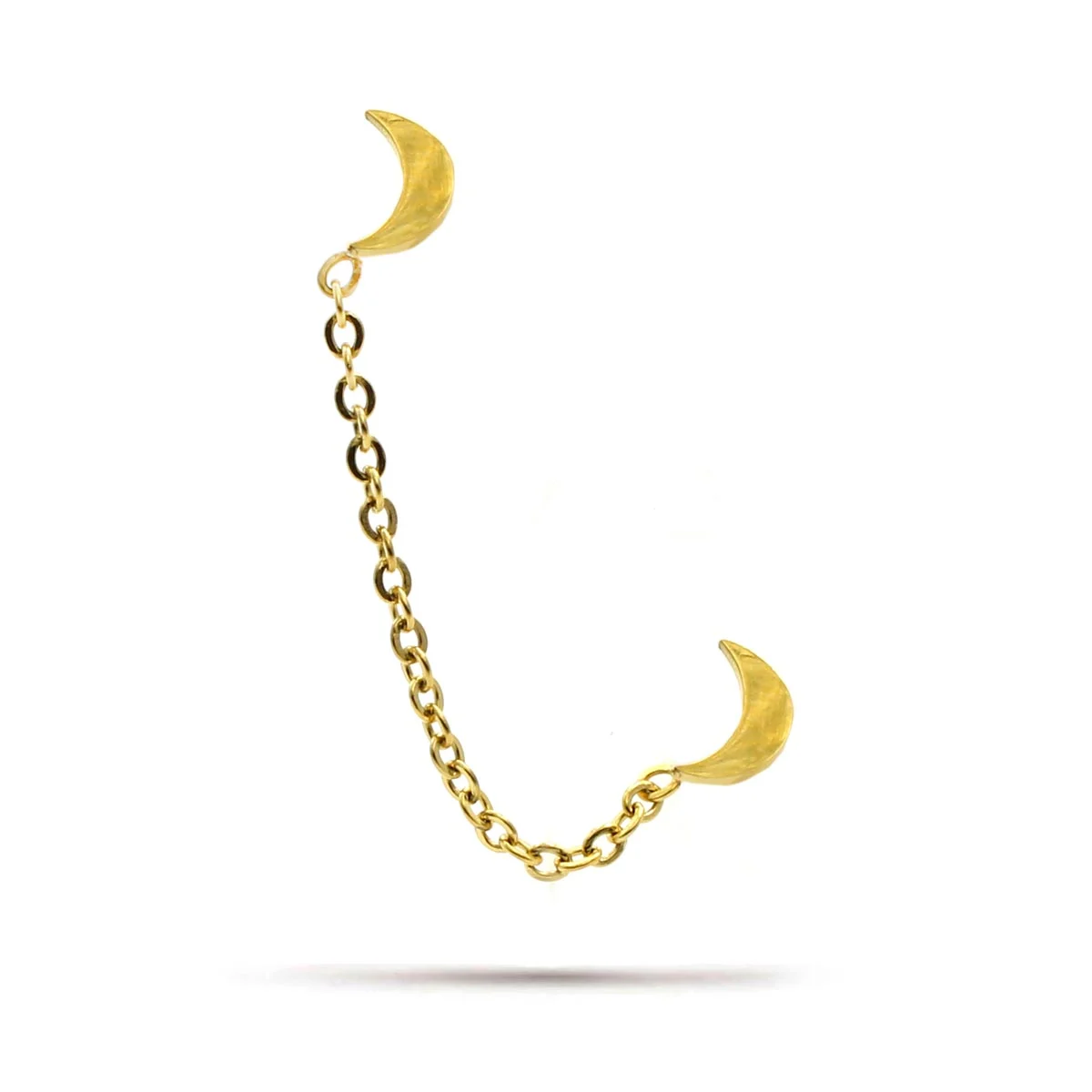 Ear Cuff Acero Inoxidable Dorado Doble Luna Cadena