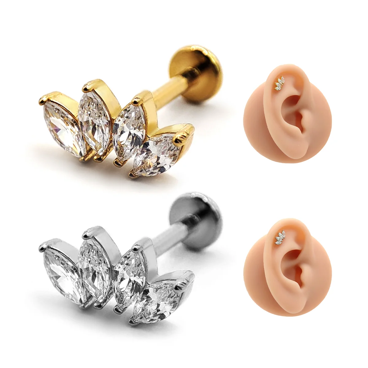 Piercing de Oreja Acero Trepador Cuatro Hojas Marquesa
