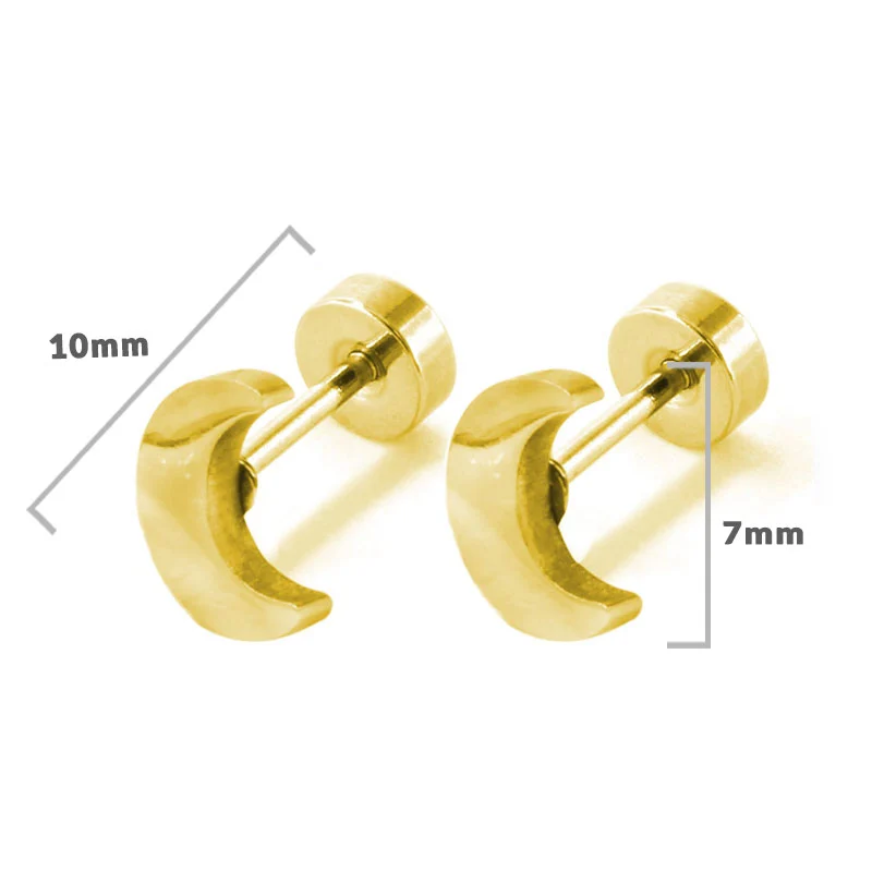Aretes Tipo Broquel Acero Dorado Media Luna Broche Plano