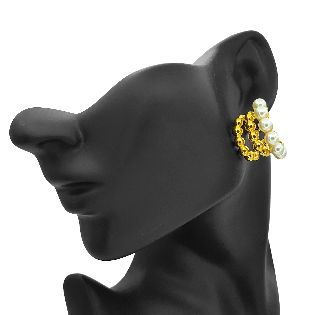 Aretes Acero Dorado Triple Arracada Perlas Balines 28 mm