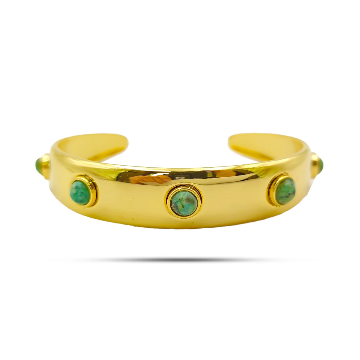 Pulsera Acero Inox Dorado Gruesa Lisa Piedra Jade Verde