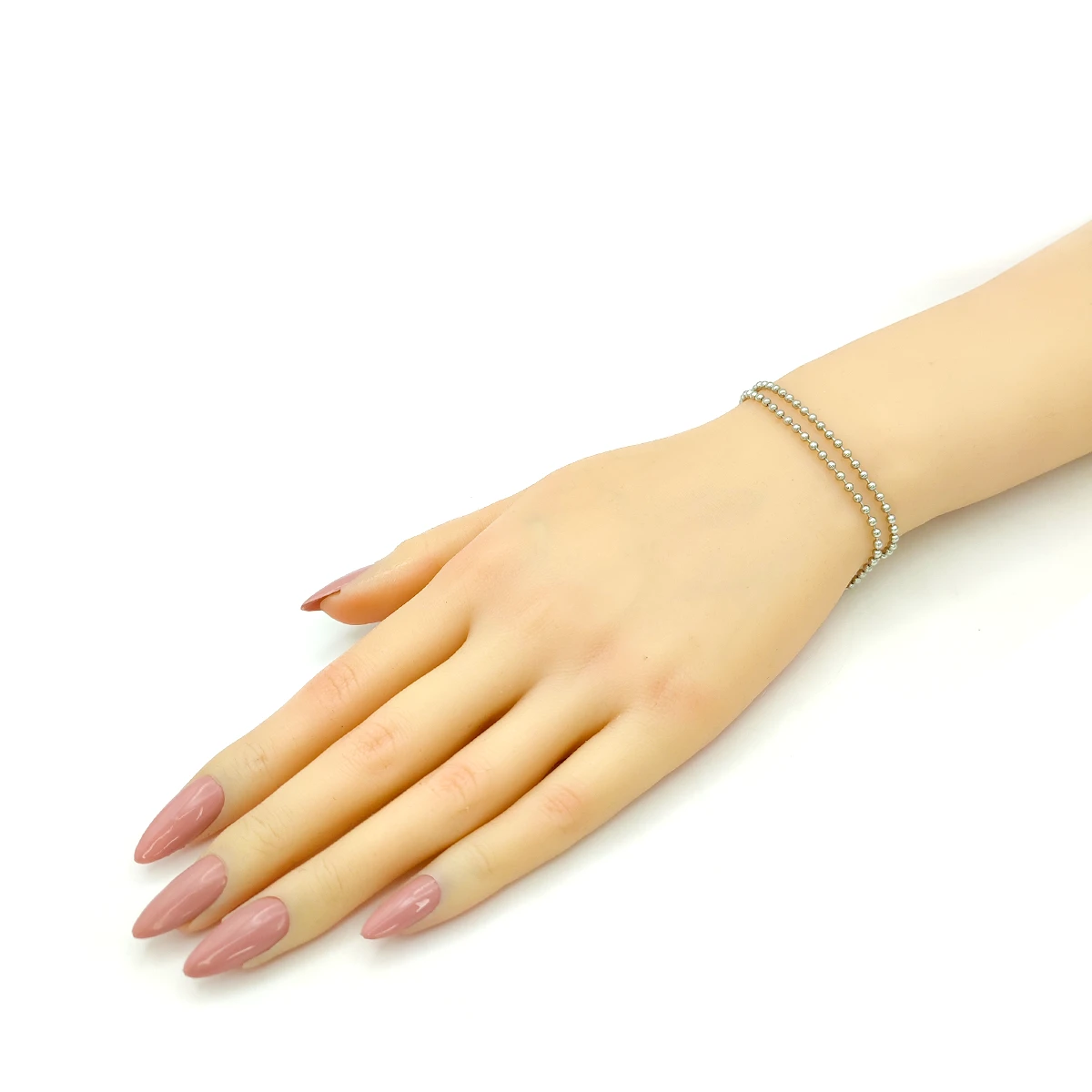Pulsera Acero Plateado Doble Cadena Militar Delgada