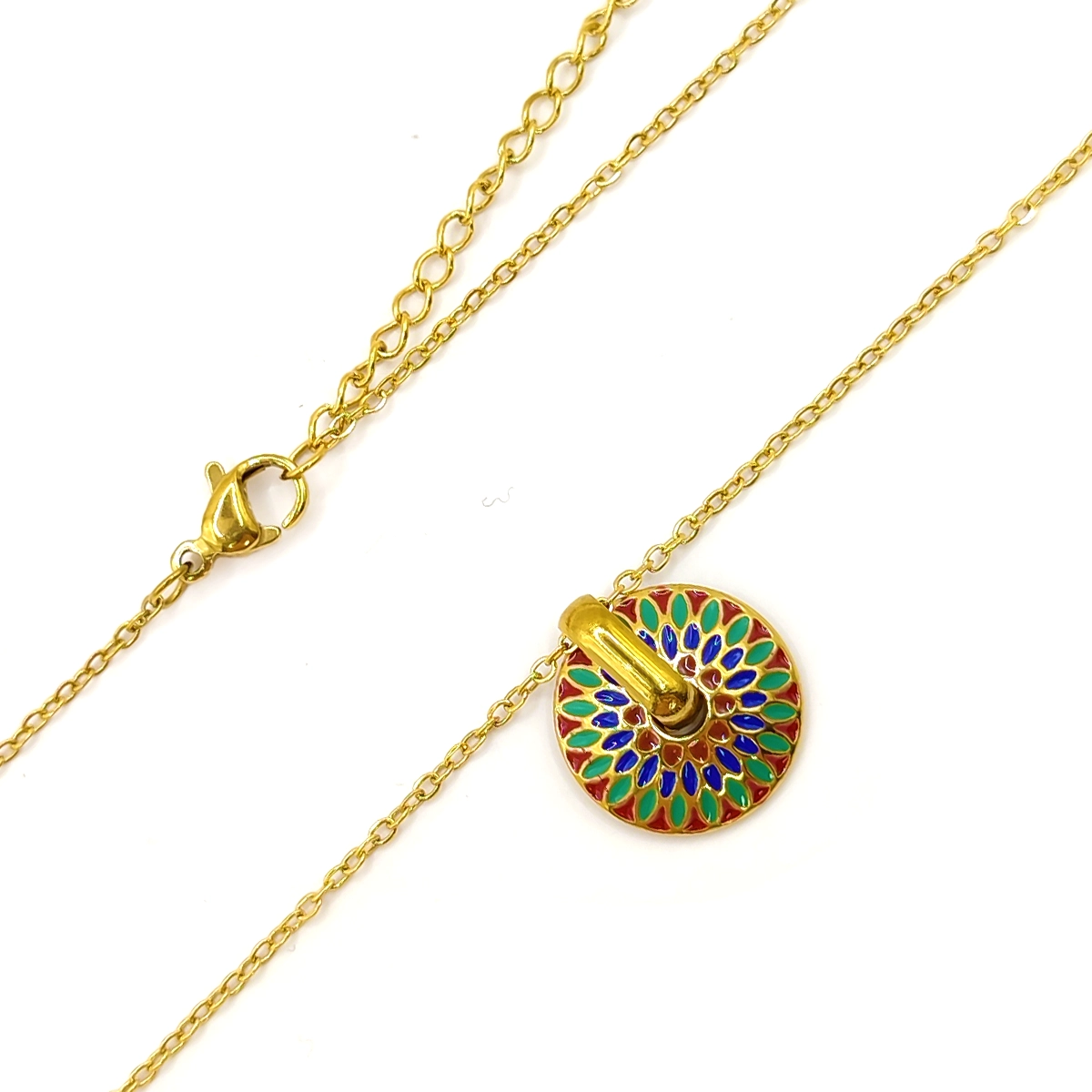 Collar Acero Dorado Mandala Multicolor Redondo Boho