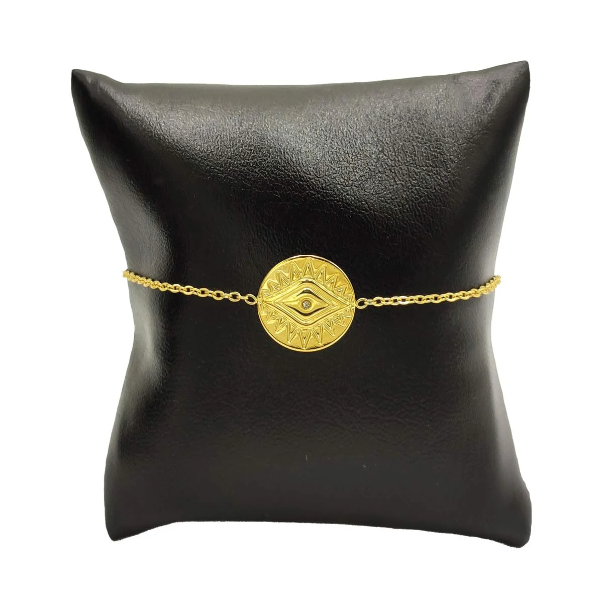 Pulsera Acero Inox Dorado Ojo Buena Suerte Zirconia