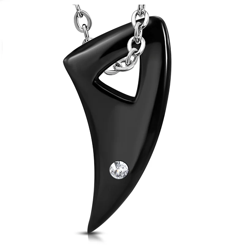 Dije Acero Negro Colmillo Lobo Minimalista Zirconia