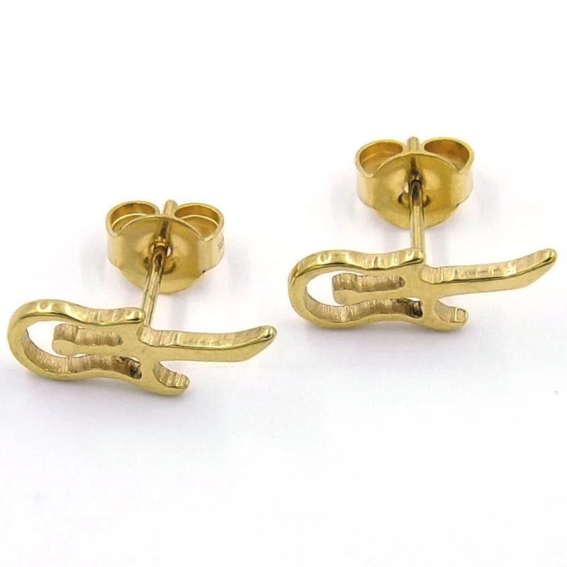 Aretes de Acero tipo Broquel Guitarra Dorado