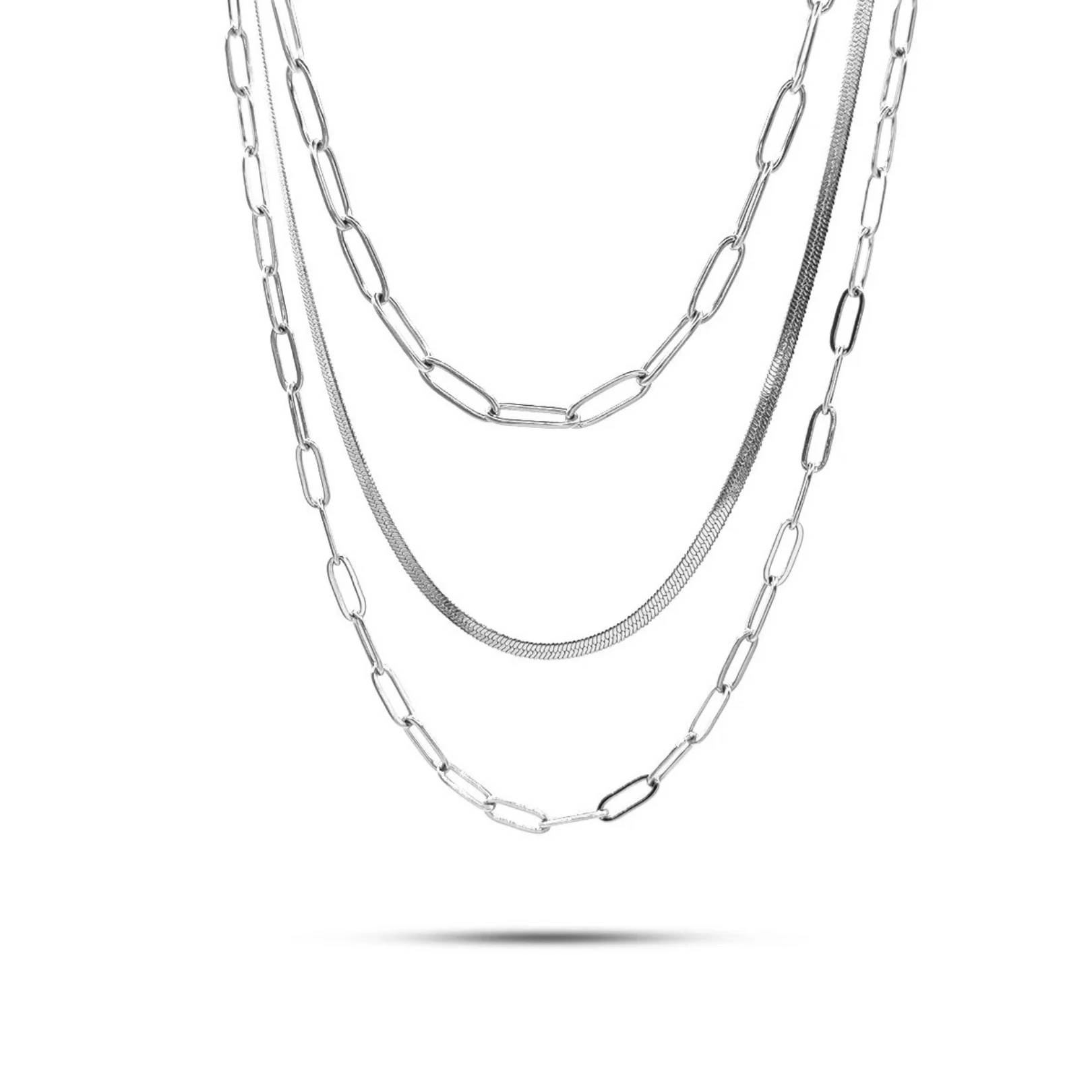 Collar Acero Triple Cadena Eslabon Oval  Pequeño Planchada
