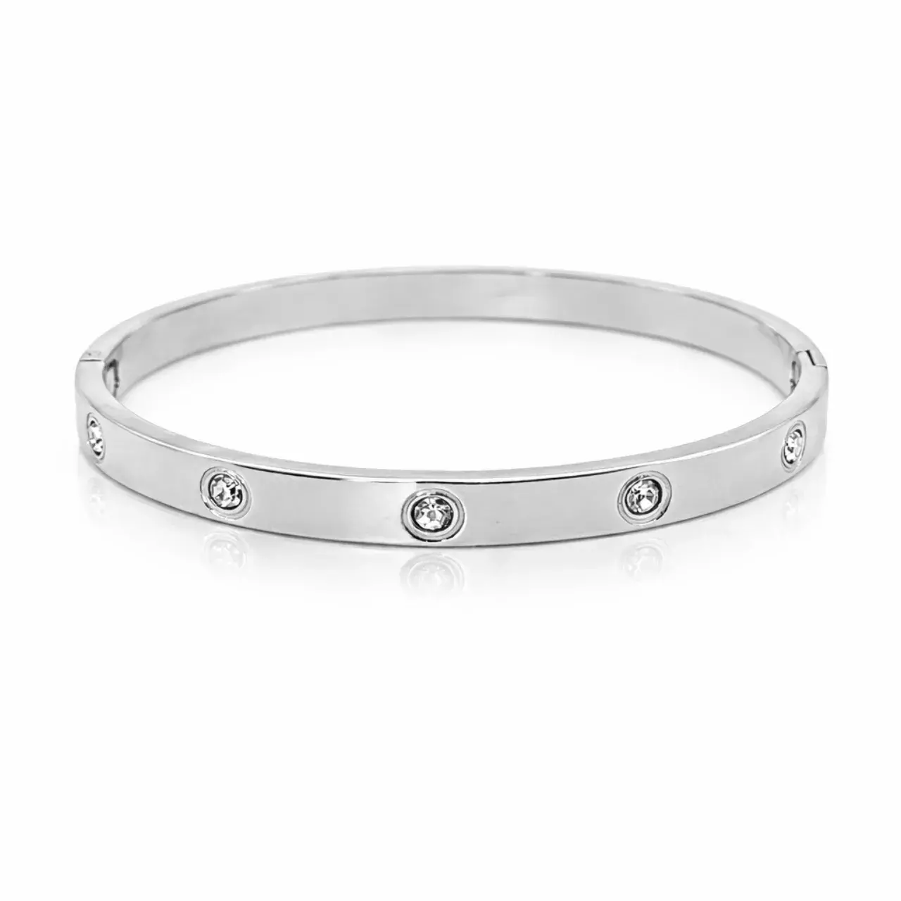 Pulsera Acero Brazalete Zirconias Circulares Sencillo