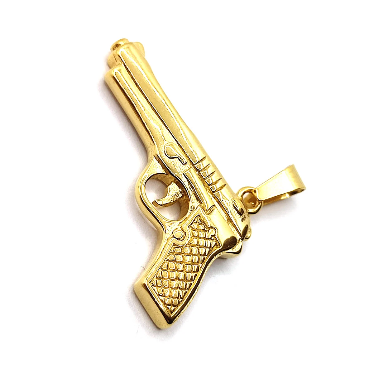 Dije Acero Dorado Pistola Corta Arma Fuego Gatillo Grande
