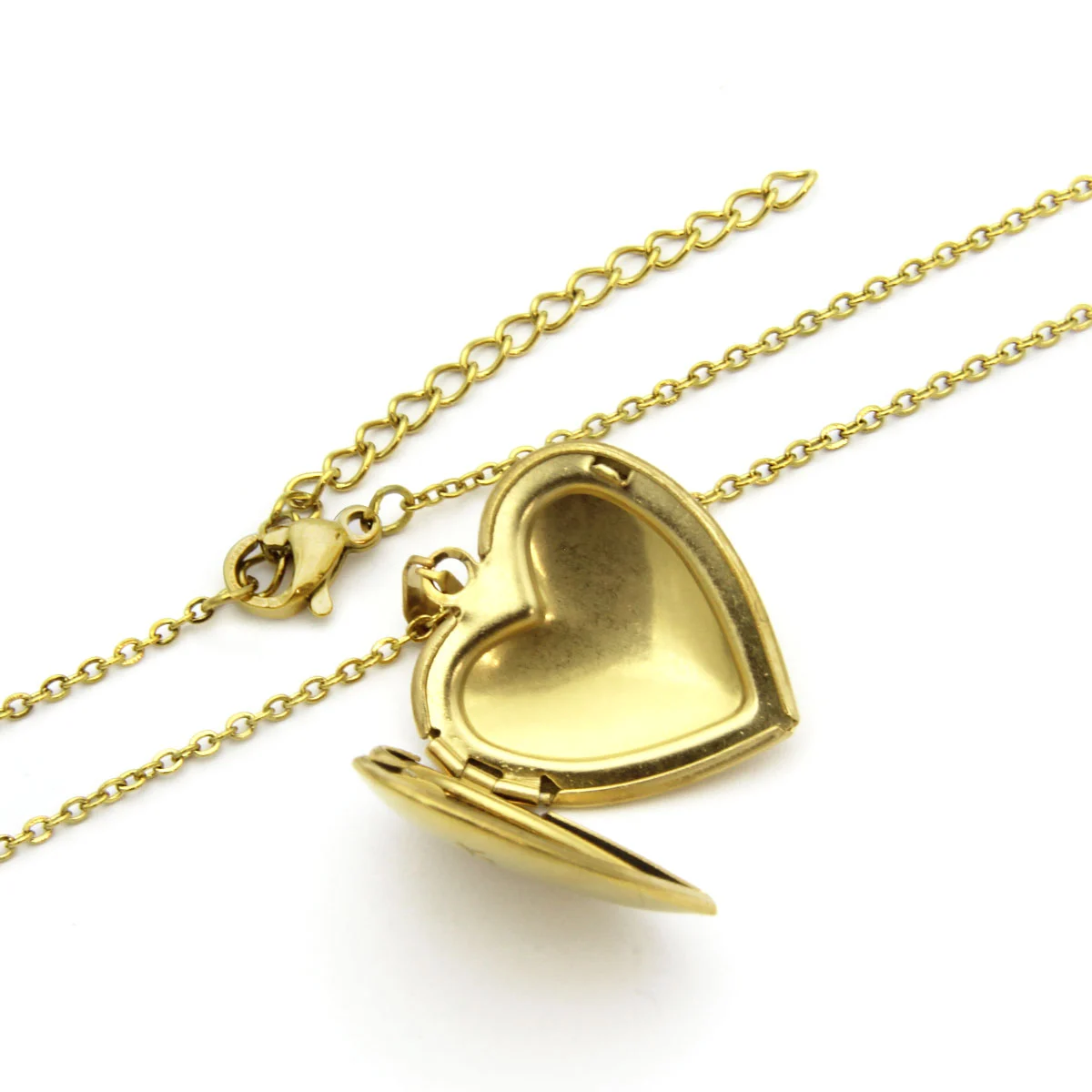 Collar Acero Inox Dorado Relicario Corazon Ojo Guiño 24mm