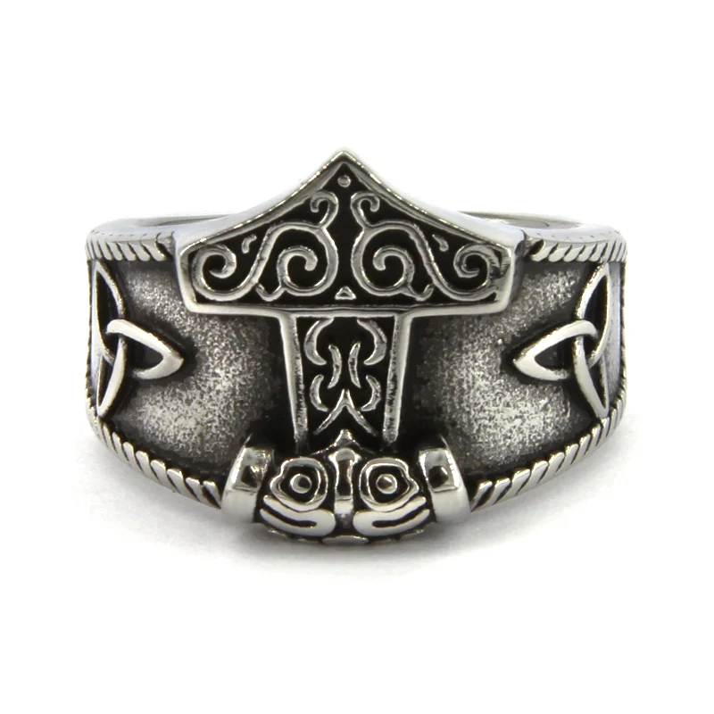 Anillo Acero Plateado Hombre Martillo Thor Triquel Simple
