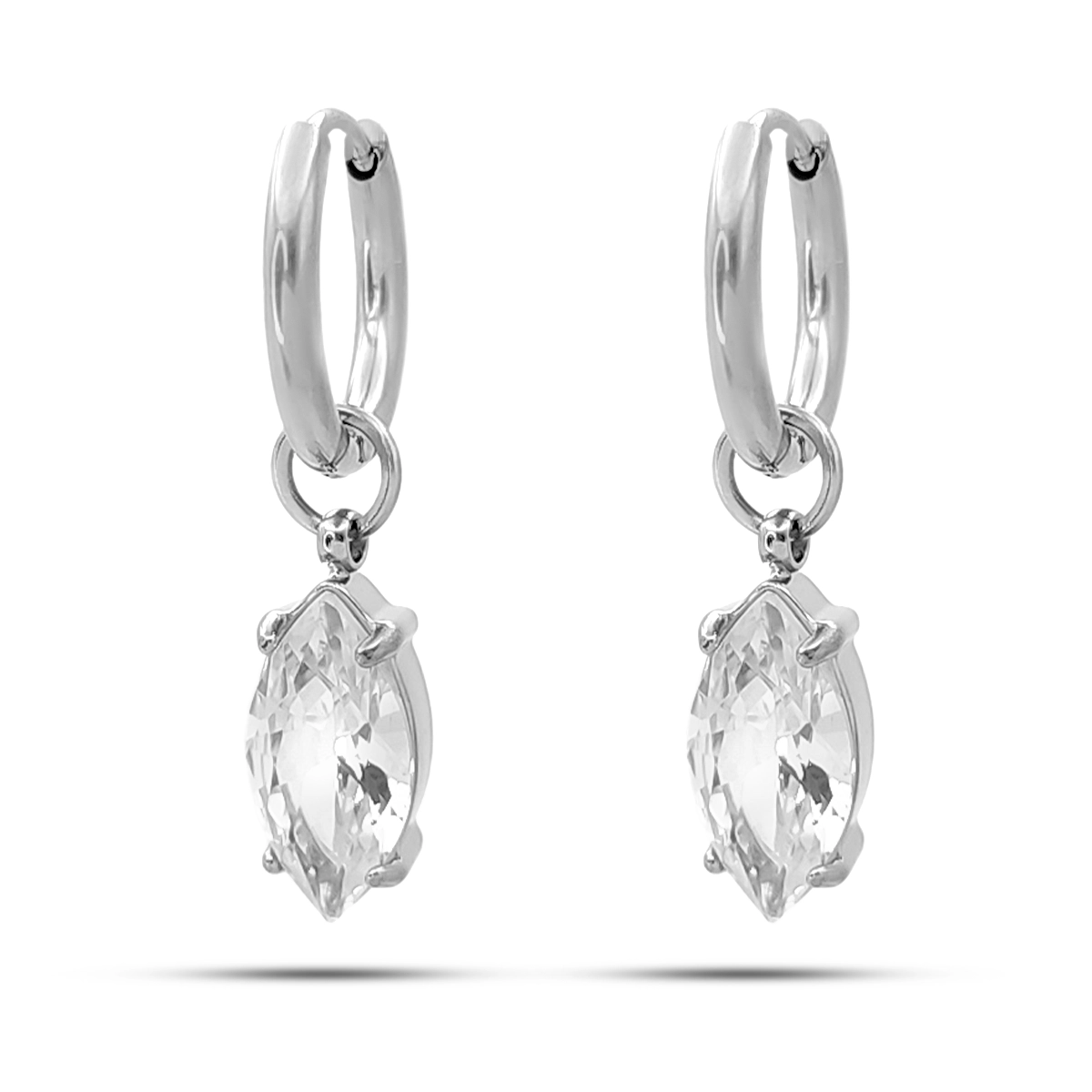 Aretes Acero Huggies Arracadas Colgante Zirconia Marquesa