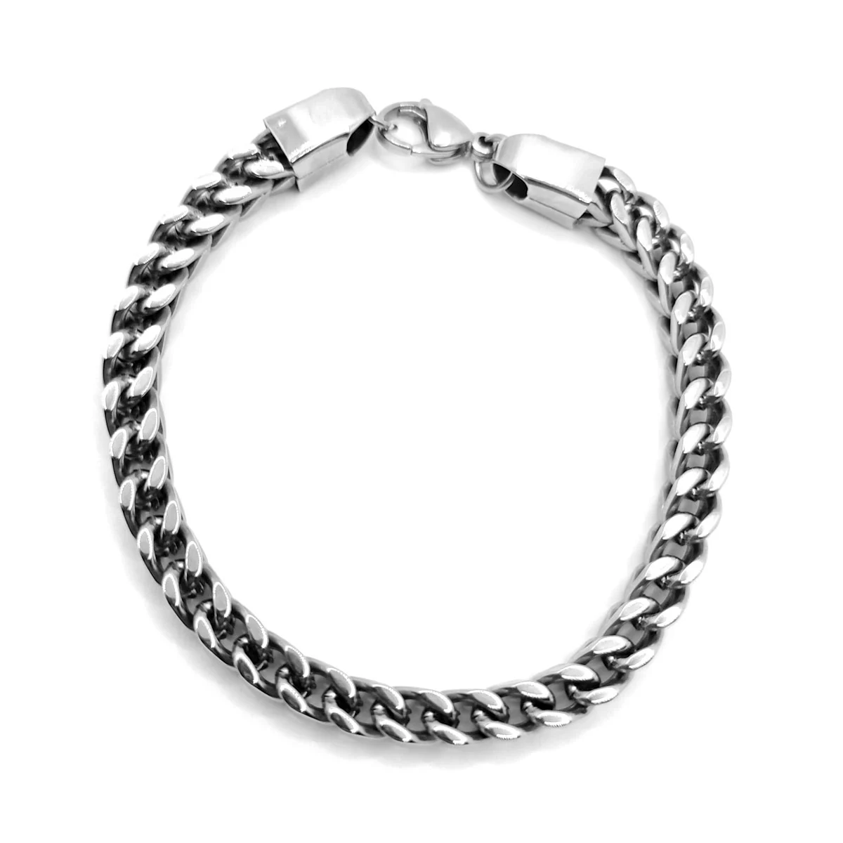 Pulsera Acero Plateado Hombre Esclava Cubica Trenzada