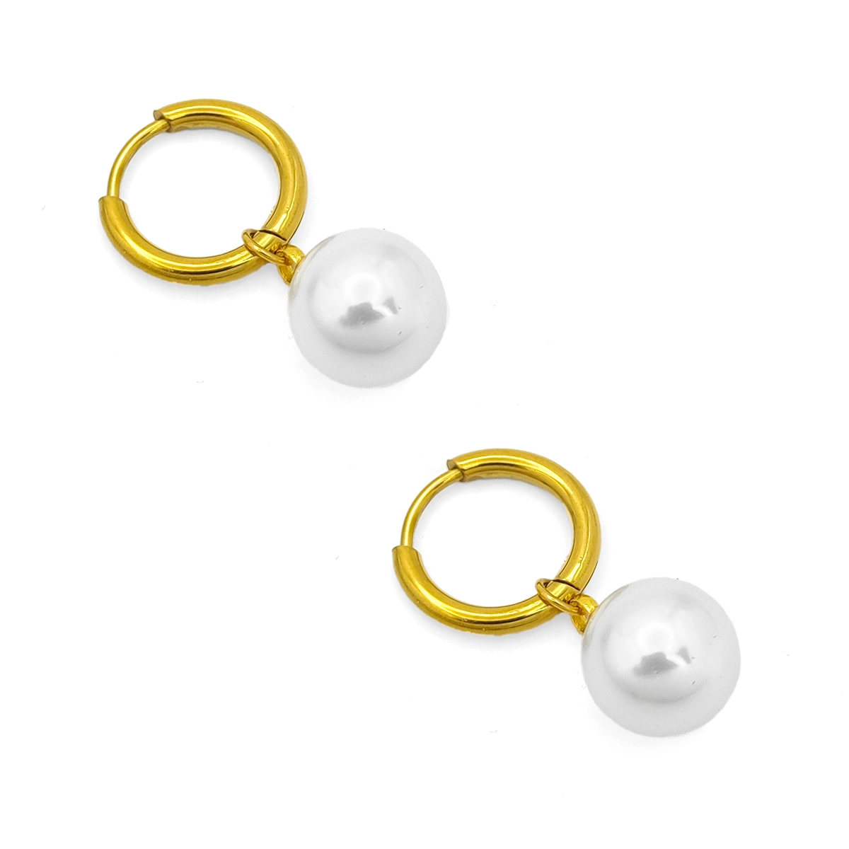 Aretes  Acero  Dorado Arracada Huggies Perla Colgante