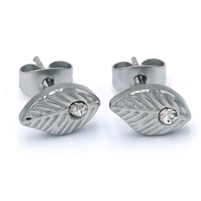 Set de Joyeria Acero Plateado Hoja Bombancha c/ Cristales